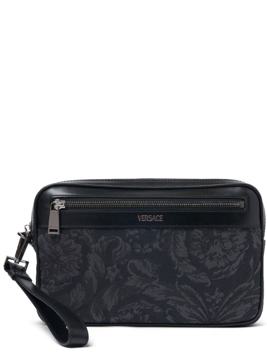 Versace: Jacquard logo zipped pouch - Black Black - men_0 | Luisa Via Roma