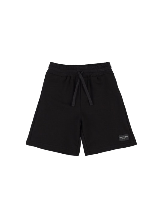 Dolce&Gabbana: Shorts in jersey di cotone con logo - Nero - kids-boys_0 | Luisa Via Roma
