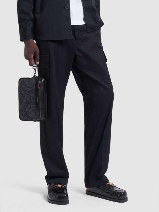 Versace: Pochette zippée en jacquard à logo - Black Black - men_1 | Luisa Via Roma