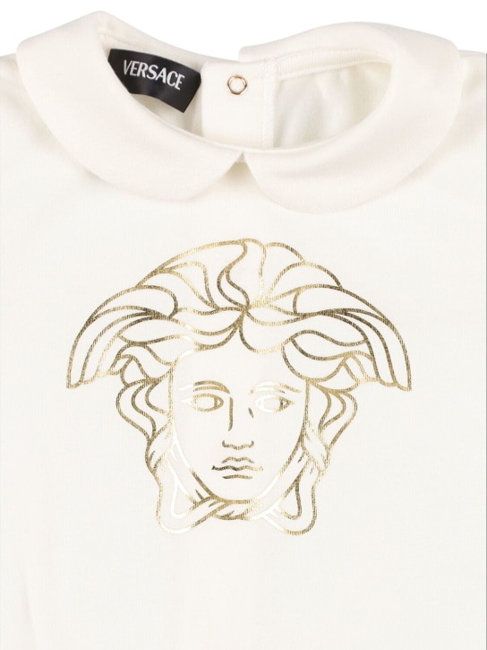 Versace: Pelele de jersey de algodón estampado - Blanco/Oro - kids-girls_1 | Luisa Via Roma
