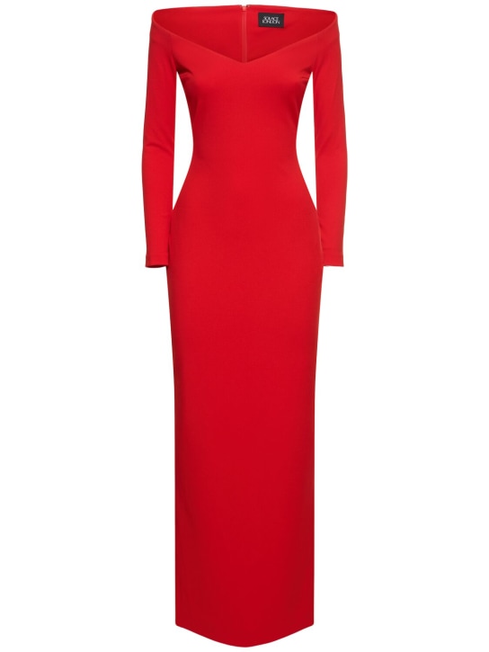 Solace London: Tara off-the-shoulder crepe long dress - Red - women_0 | Luisa Via Roma