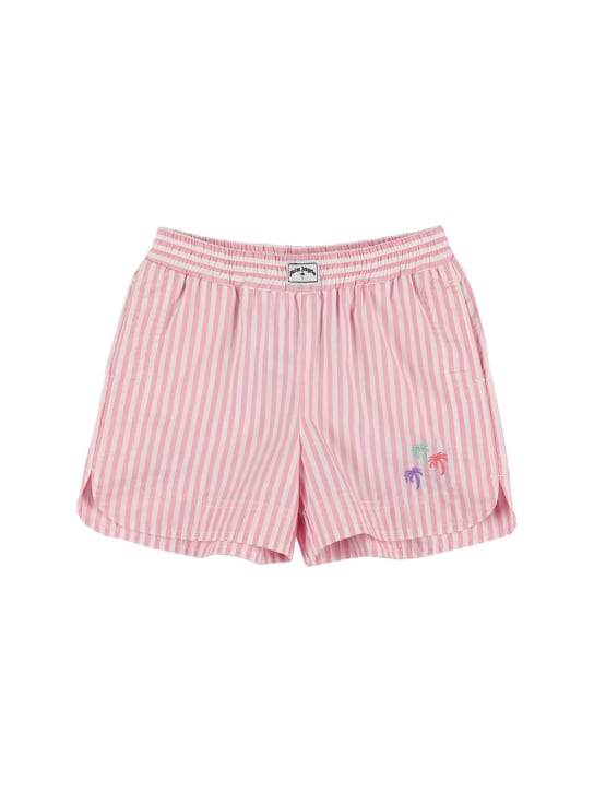 Palm Angels: 3 Palms striped cotton boxer shorts - Rose - kids-girls_0 | Luisa Via Roma