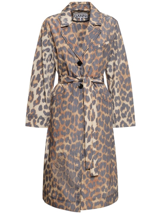 GANNI: Leopard print tech coat - Multicolor - women_0 | Luisa Via Roma
