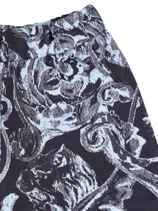 Versace: Baroque print cotton fleece shorts - Navy - kids-boys_1 | Luisa Via Roma