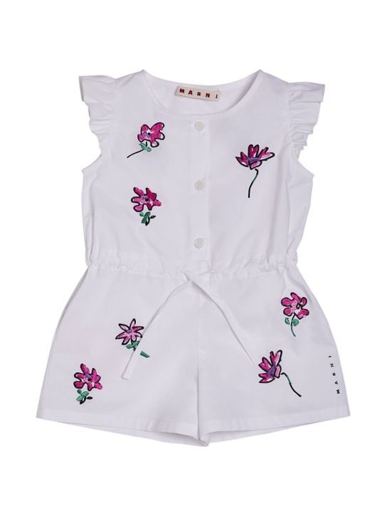Marni Junior: Cotton poplin jumpsuit w/ ruffles - White - kids-girls_0 | Luisa Via Roma