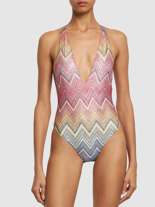 Missoni: Chevron printed one-piece swimsuit - Multicolor - women_1 | Luisa Via Roma