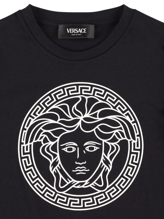 Versace: 프린트 메두사 코튼 저지 티셔츠 - 블랙/화이트 - kids-boys_1 | Luisa Via Roma