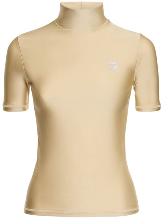 Coperni: High neck fitted stretch jersey top - Beige - women_0 | Luisa Via Roma