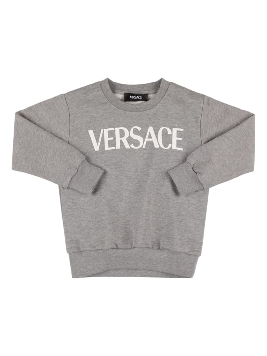 Versace: Sweat-shirt à imprimé Medusa à col ras-du-cou - Gris/Blanc - kids-boys_0 | Luisa Via Roma