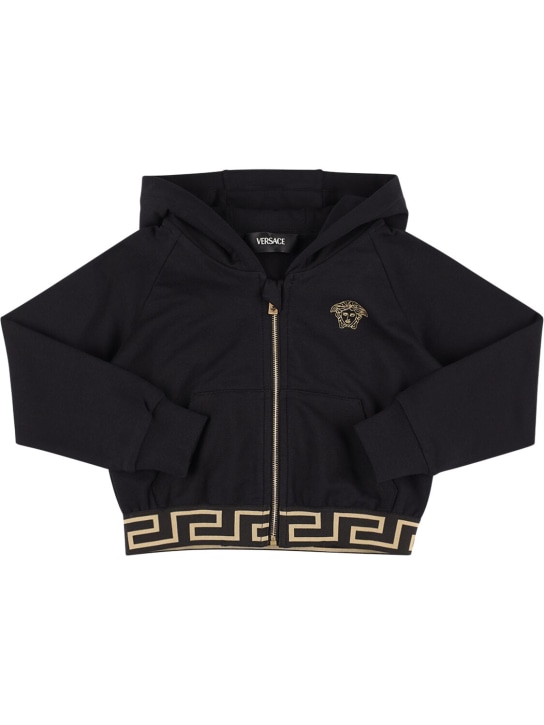 Versace: Cotton zip hoodie - Black/Gold - kids-girls_0 | Luisa Via Roma