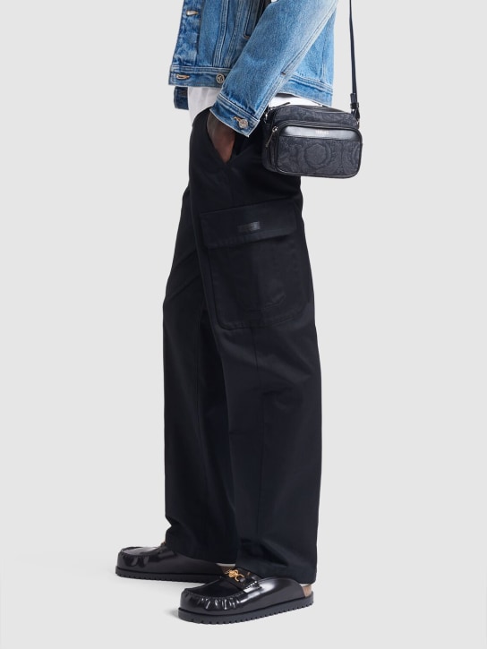 Versace: Small jacquard canvas crossbody bag - Black - men_1 | Luisa Via Roma