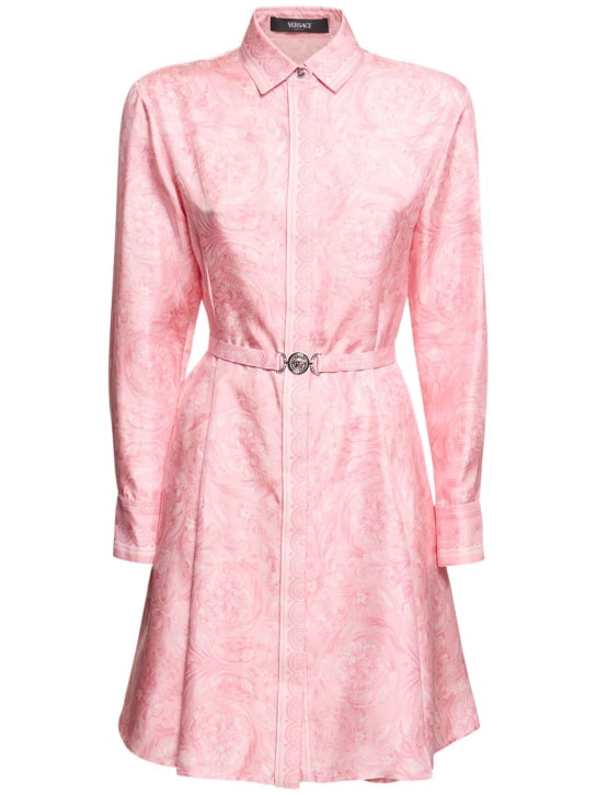 Versace: 바로크 프린트 실크 트윌 드레스 - 핑크 - women_0 | Luisa Via Roma