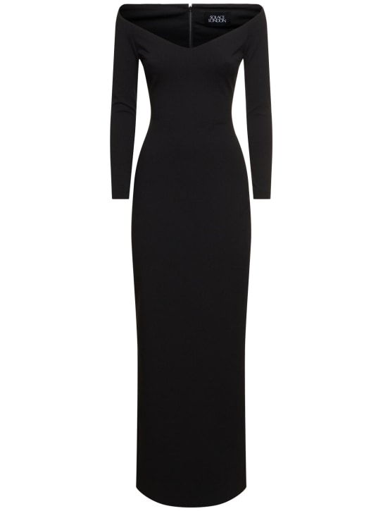 Solace London: Tara off-the-shoulder crepe long dress - Black - women_0 | Luisa Via Roma