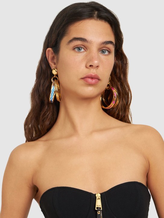 Moschino: Printed multi-hoop clip-on earrings - Multi/Gold - women_1 | Luisa Via Roma