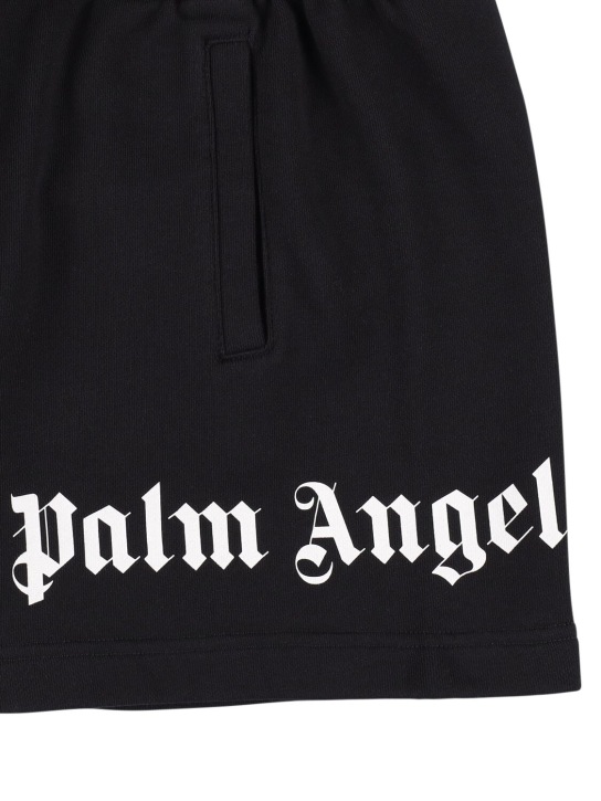 Palm Angels: Short en coton à logo - Noir - kids-boys_1 | Luisa Via Roma