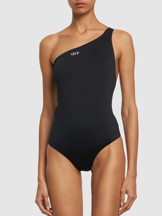 Off-White: Off stamp Lycra one-piece swimsuit - Black - women_1 | Luisa Via Roma