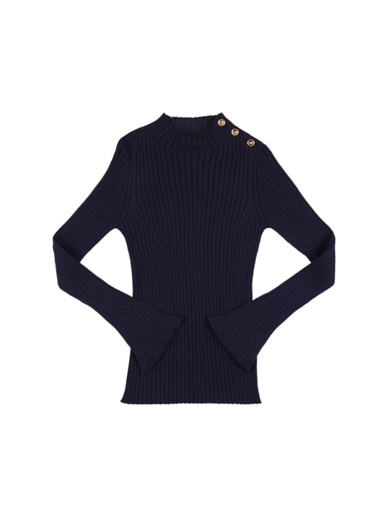 Versace: Rib knit sweater - Navy - kids-girls_0 | Luisa Via Roma