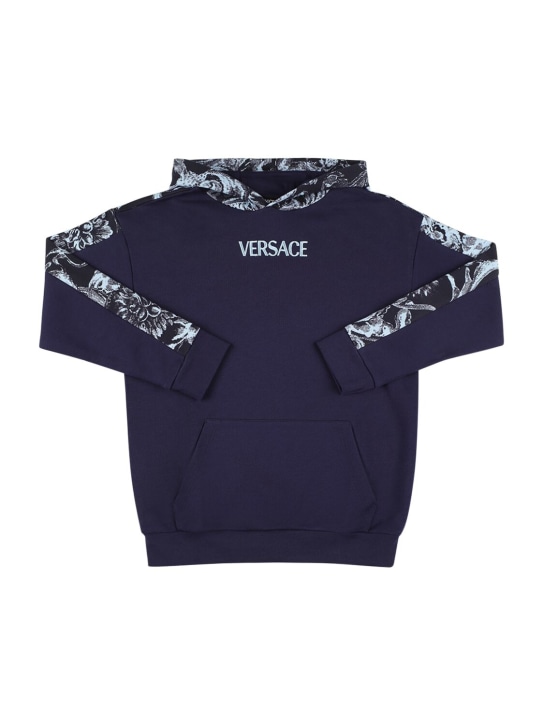 Versace: Sweat-shirt à logo brodé à capuche - Bleu Marine - kids-boys_0 | Luisa Via Roma