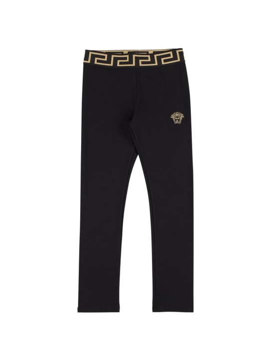 Versace: Embroidered cotton jersey leggings - Black/Gold - kids-girls_0 | Luisa Via Roma