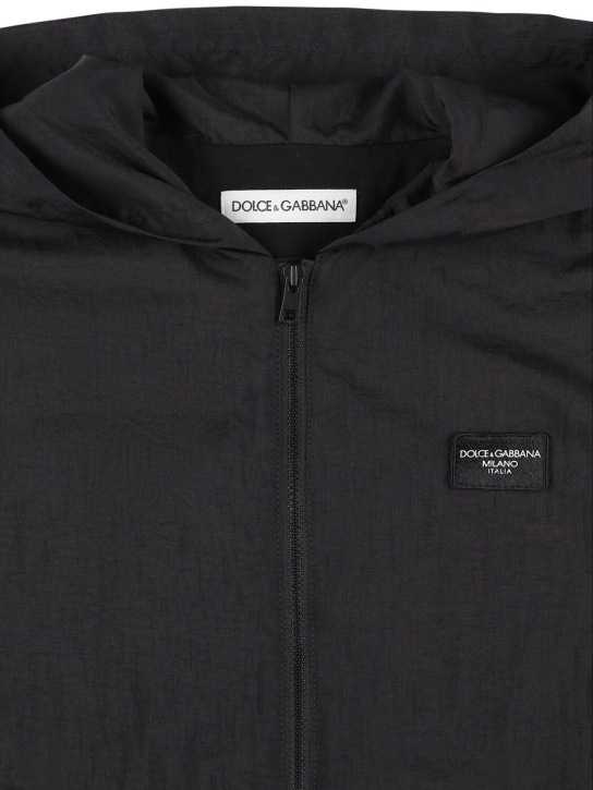 Dolce&Gabbana: Nylon jacket w/ logo patch - Black - kids-boys_1 | Luisa Via Roma