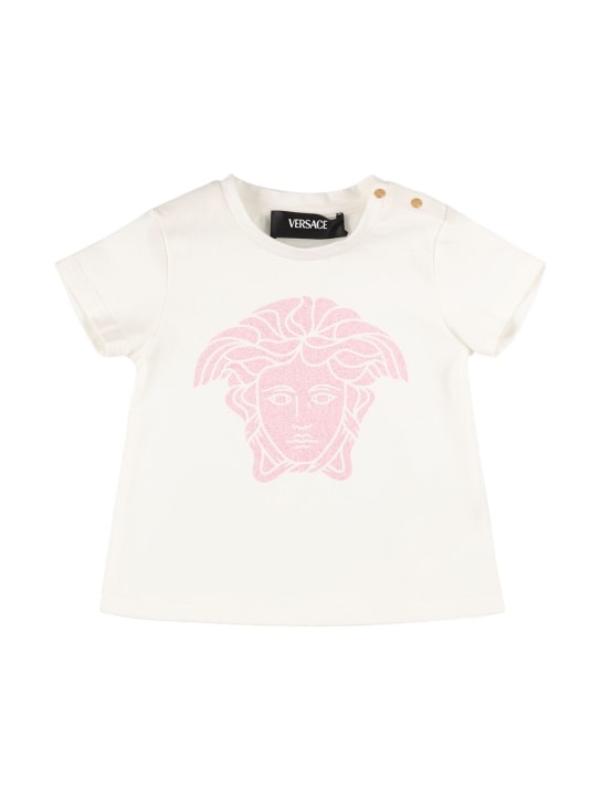 Versace: Camiseta de jersey de algodón estampada - Rosa - kids-girls_0 | Luisa Via Roma