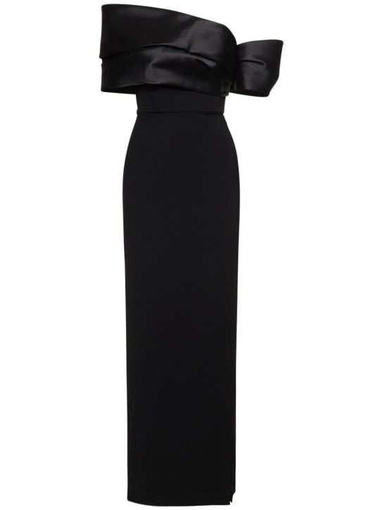 Solace London: Alexis satin & crepe long dress - women_0 | Luisa Via Roma