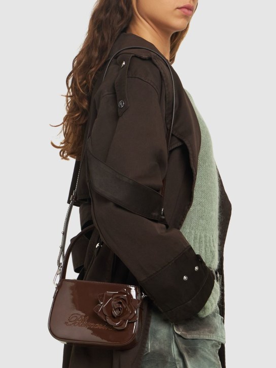 Blumarine: Patent leather top handle bag - Castagno - women_1 | Luisa Via Roma