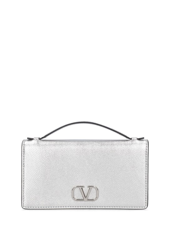 Valentino Garavani: V Logo Signature leather wallet on chain - Silver - women_0 | Luisa Via Roma