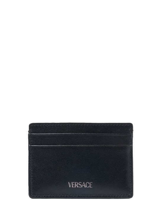 Versace: Jacquard & leather card holder - 2bm0e-black+bla - men_1 | Luisa Via Roma