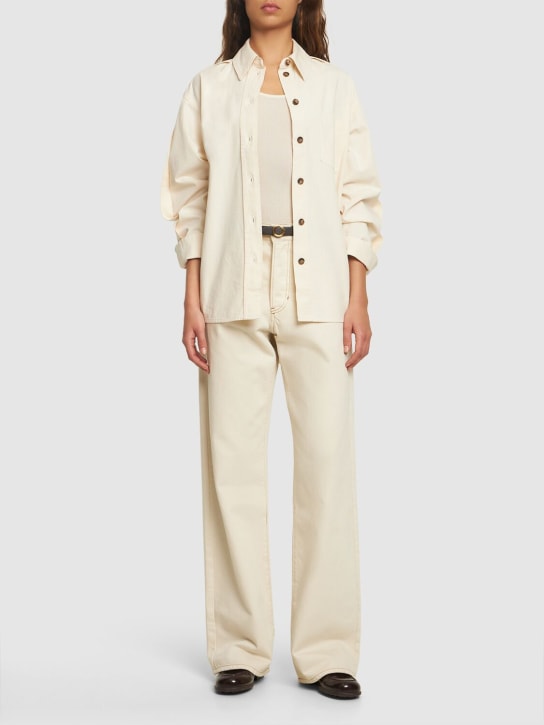 Victoria Beckham: Pleat detail oversize cotton denim shirt - White - women_1 | Luisa Via Roma