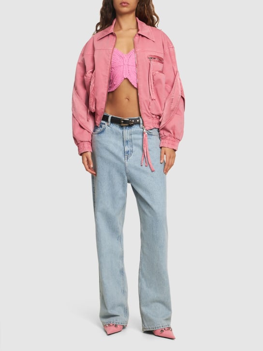 Blumarine: Cotton denim cargo bomber jacket - Pink - women_1 | Luisa Via Roma
