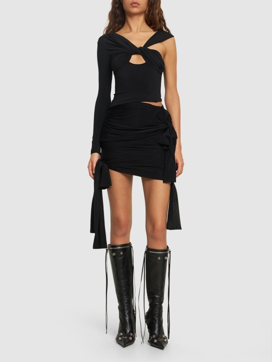 Blumarine: Draped jersey mini skirt w/bows - Black - women_1 | Luisa Via Roma