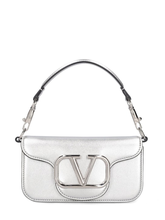 Valentino Garavani: Small Locò laminated top handle bag - Silver - women_0 | Luisa Via Roma