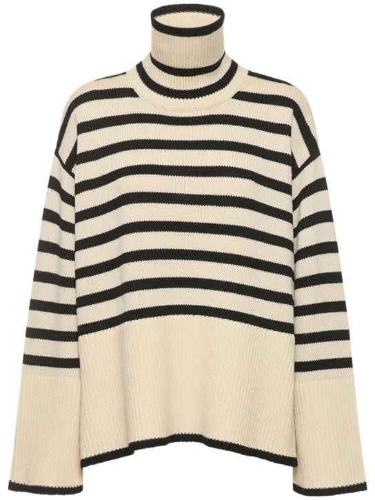 Toteme: Signature wool blend turtleneck sweater - Beige/Stripe - women_0 | Luisa Via Roma