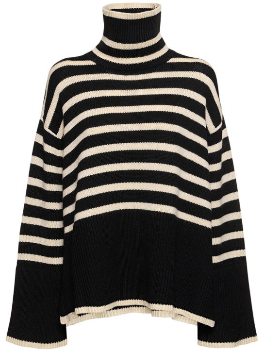 Toteme: Signature wool blend turtleneck sweater - Black/Ivory - women_0 | Luisa Via Roma