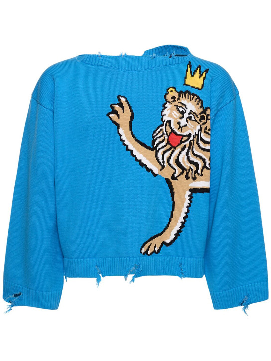 Charles Jeffrey LOVERBOY: Graphic slash lion print sweater - Blue Silly Lion - men_0 | Luisa Via Roma