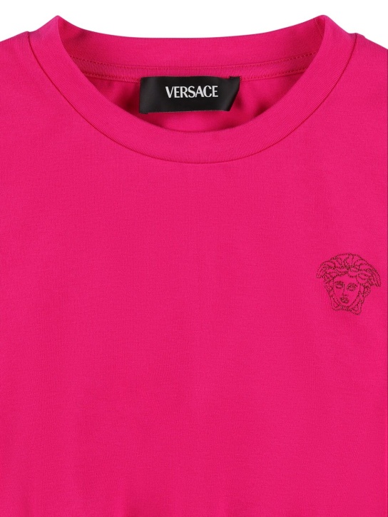 Versace: T-shirt en jersey de coton brodé - Fuchsia - kids-girls_1 | Luisa Via Roma