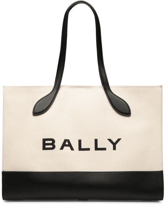 Bally: Bar Keep On canvas shoulder bag - Natural/Black - women_0 | Luisa Via Roma