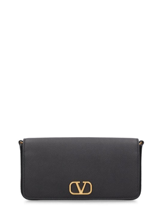 Valentino Garavani: V Logo Signature leather pouch - Black - women_0 | Luisa Via Roma