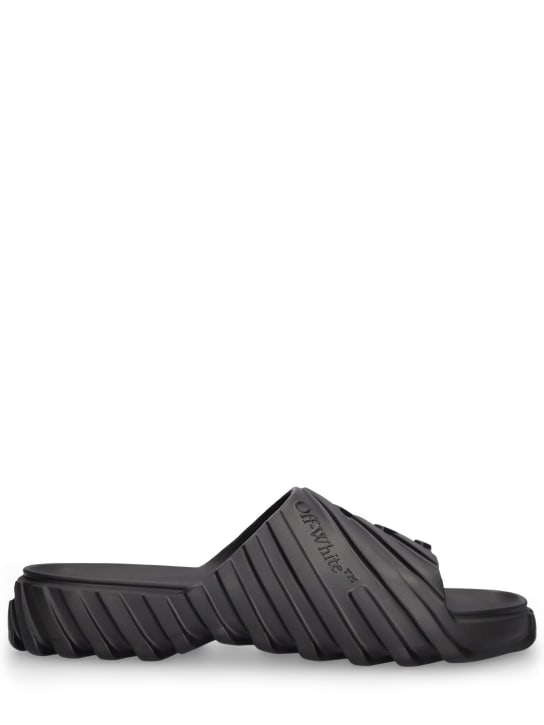 Off-White: Exploration rubber slide sandals - Black - men_0 | Luisa Via Roma