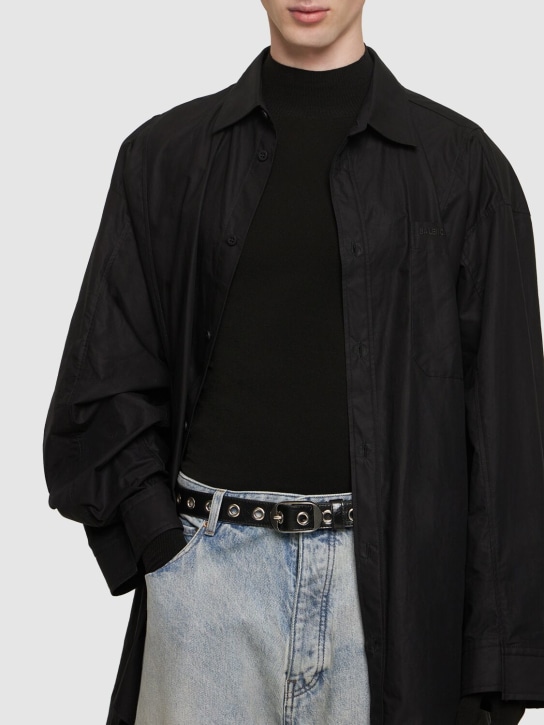 Balenciaga: 3cm Cagole leather belt - Black - men_1 | Luisa Via Roma