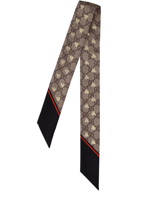 Gucci: GG & bee printed silk twill neck bow - Ebony/Black - women_0 | Luisa Via Roma
