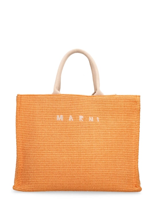 Marni: Large logo raffia effect tote bag - Arabesque - women_0 | Luisa Via Roma