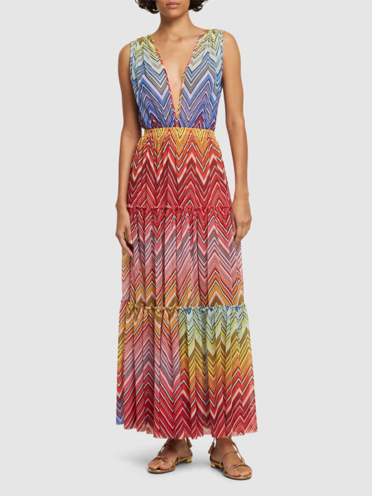 Missoni: Chevron print tulle long tiered dress - Multicolor - women_1 | Luisa Via Roma