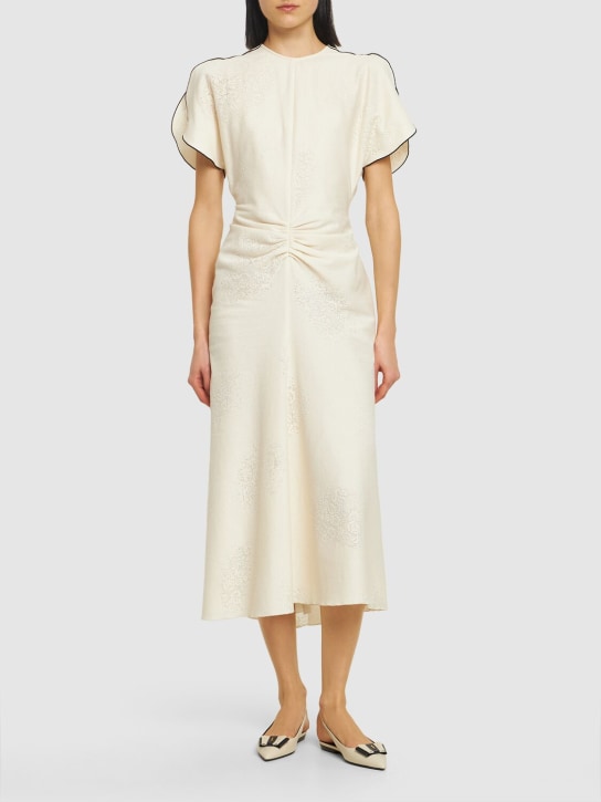 Victoria Beckham: Gathered waist cotton blend midi dress - White - women_1 | Luisa Via Roma