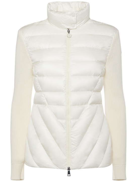 Moncler: Padded wool blend down cardigan - White - women_0 | Luisa Via Roma