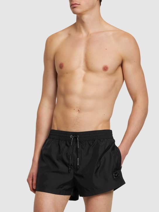 Dolce&Gabbana: Drawstring swim shorts - Black - men_1 | Luisa Via Roma