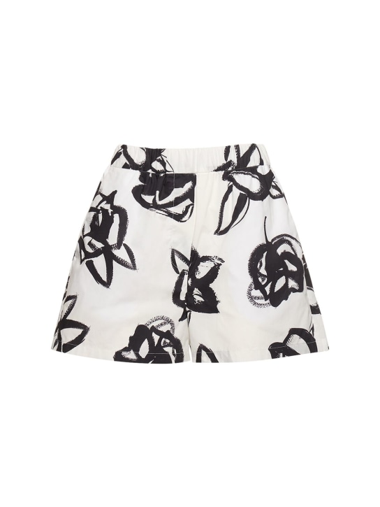 MSGM: Mittelhohe Shorts aus bedrucktem Baumwollpopeline - Schwarz/Weiß - women_0 | Luisa Via Roma