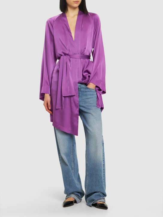 Forte_forte: 弹力丝缎和服式夹克 - 紫色 - women_1 | Luisa Via Roma