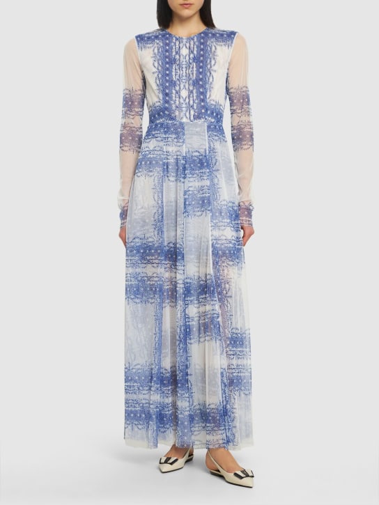 Philosophy Di Lorenzo Serafini: Printed tulle long dress - White/Blue - women_1 | Luisa Via Roma